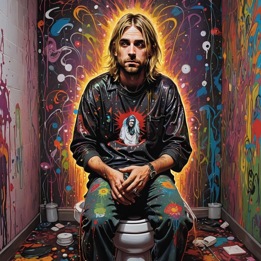 Psychedelic Kurt Cobain Art on Toilet