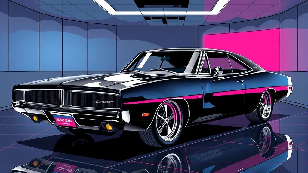 Cartoon 1969 Dodge Charger in Pop Art Style