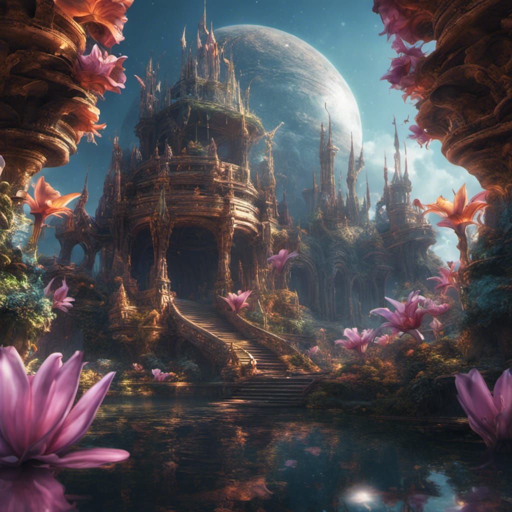 Holographic Lily Temple in Detailed Digital Painting
