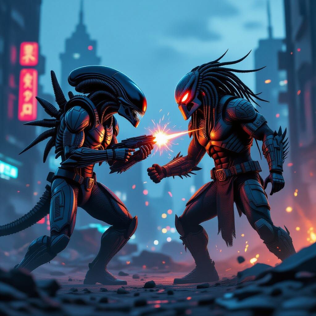 Xenomorph vs Predator in Futuristic City