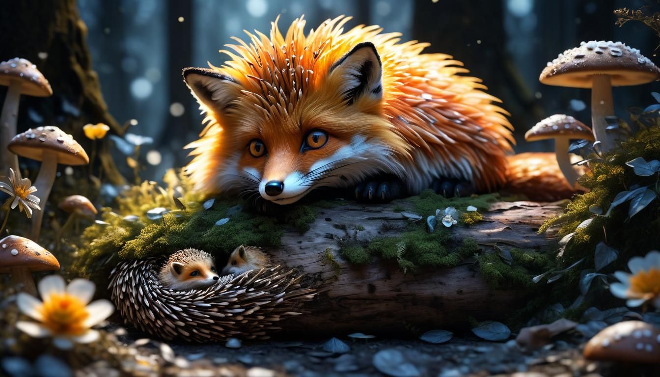 Fantasy Fox and Hedgehog in Enchanted Forest