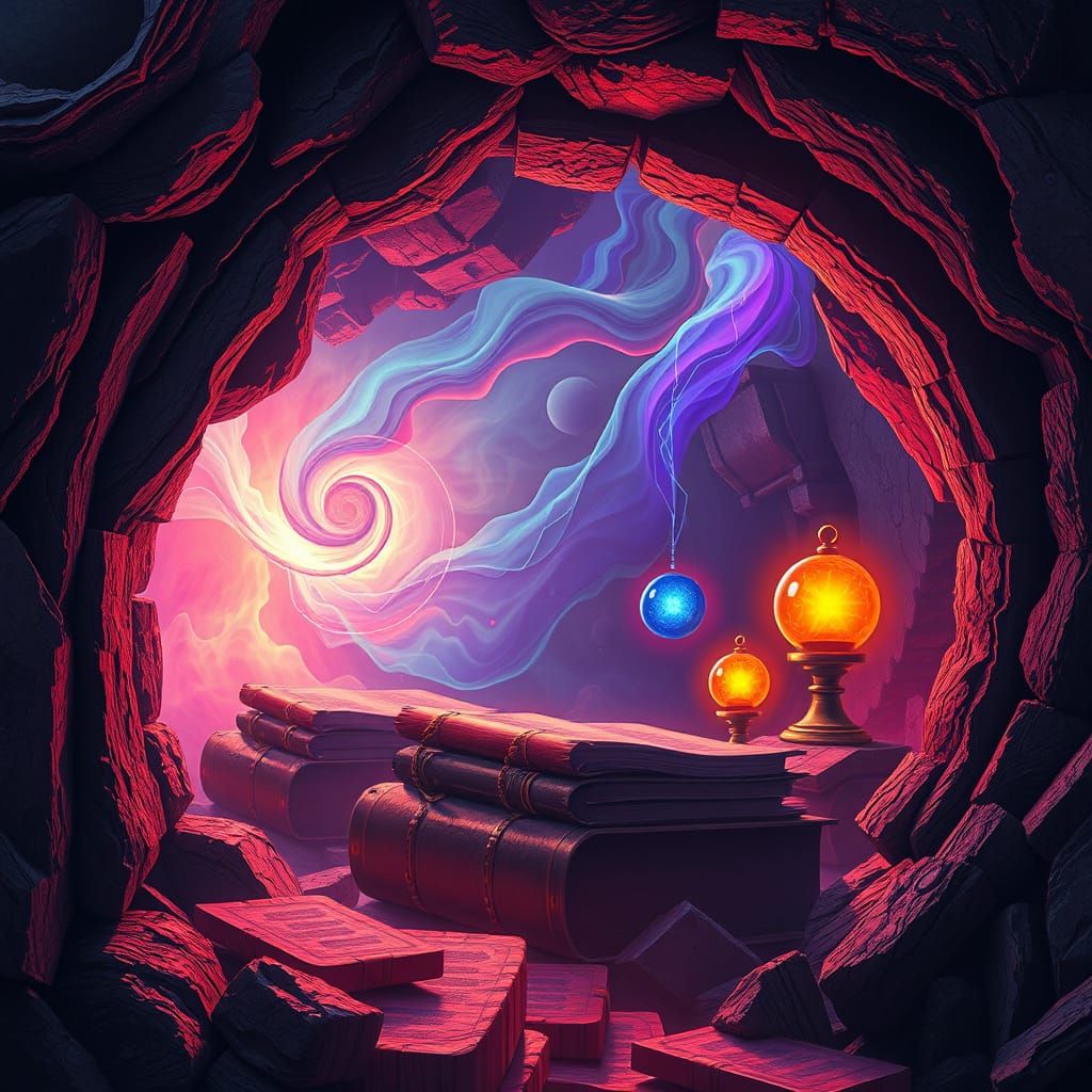 Ancient Vault of Forbidden Knowledge in Glitch Style