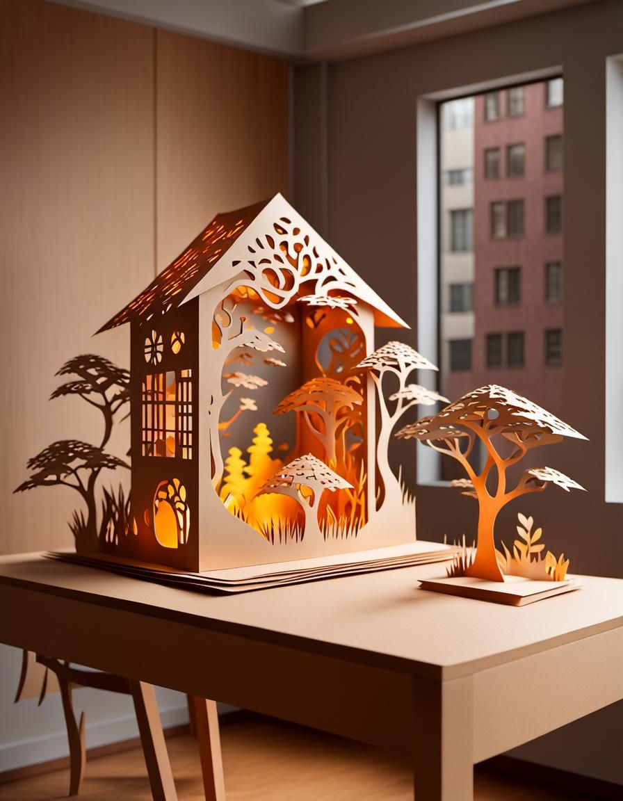Vivid 3D Kirigami Paper Art with Dynamic Lighting