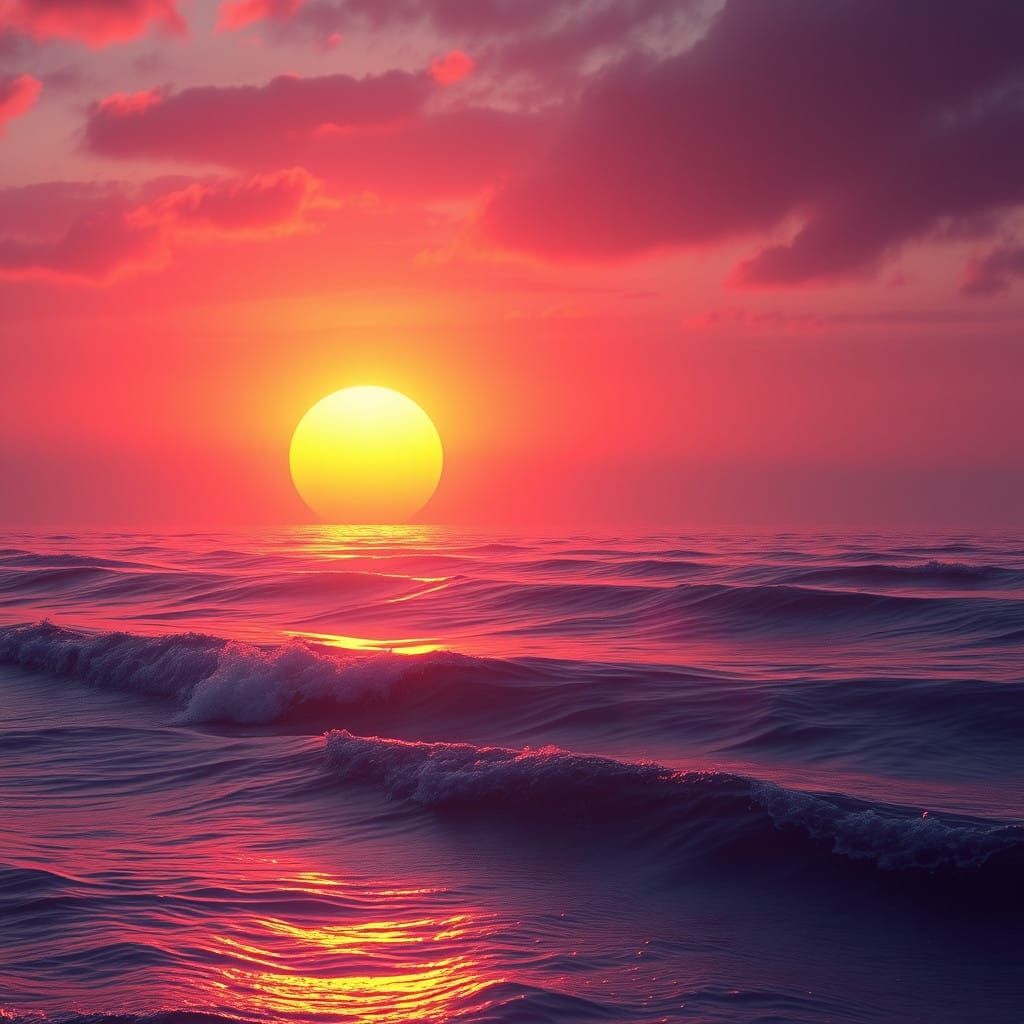 Vibrant Sunset Over Ocean with Golden Light