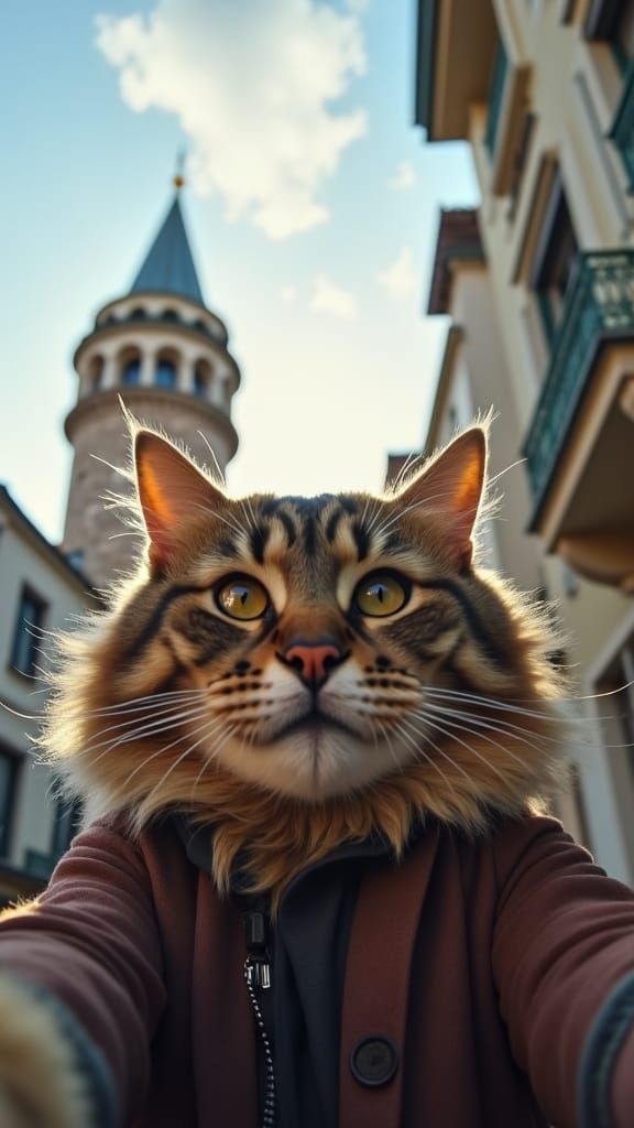 Cat Selfie with Galata Tower, Cinematic