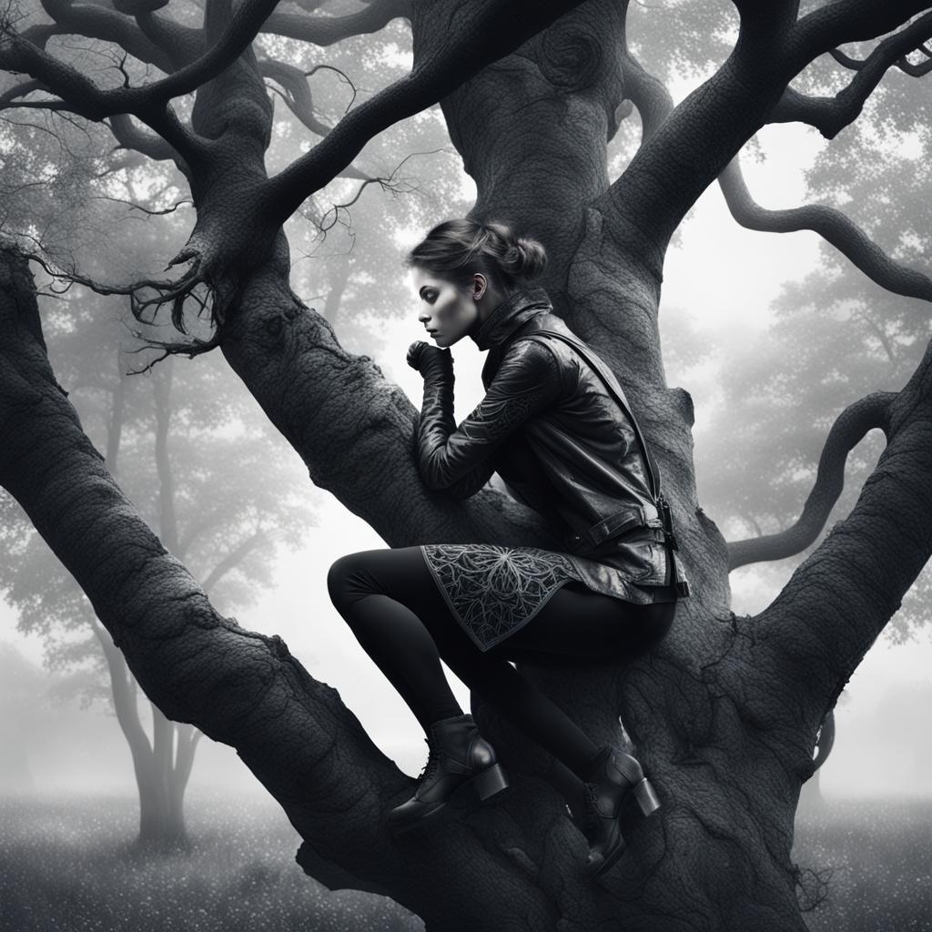 Heroine in Black: Intricate Nature Double Exposure