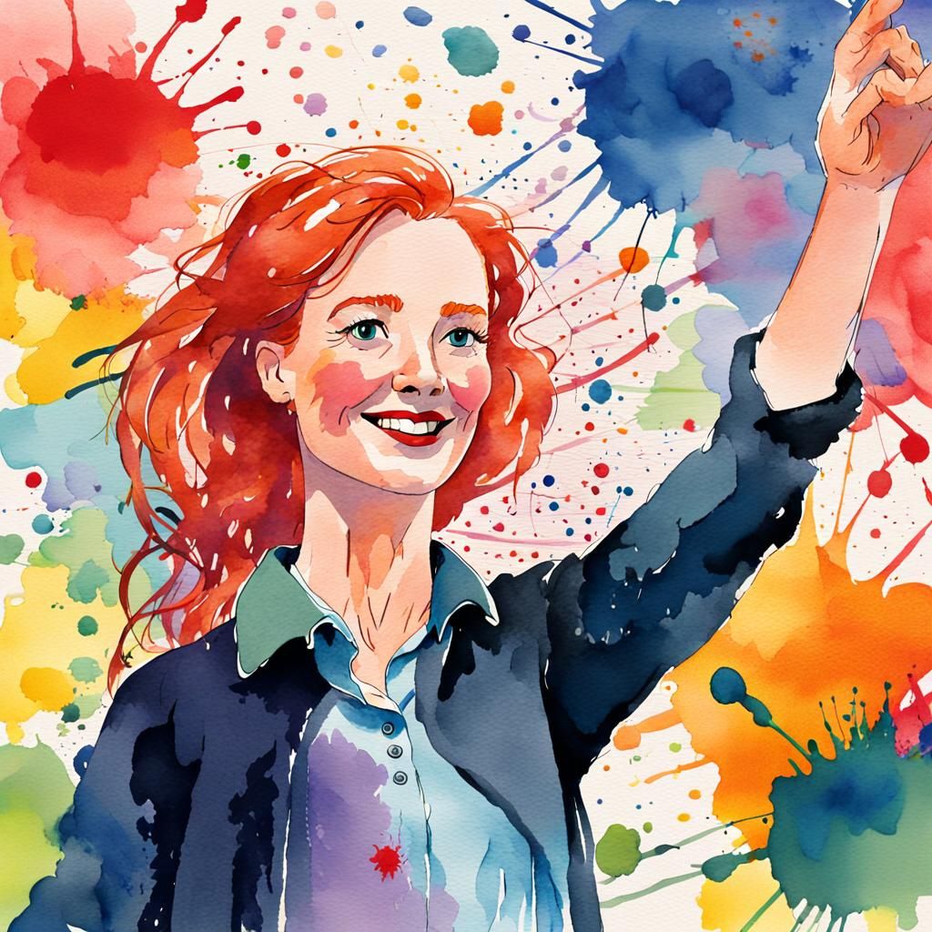 Red-Haired Teacher in Quentin Blake Cartoon Style