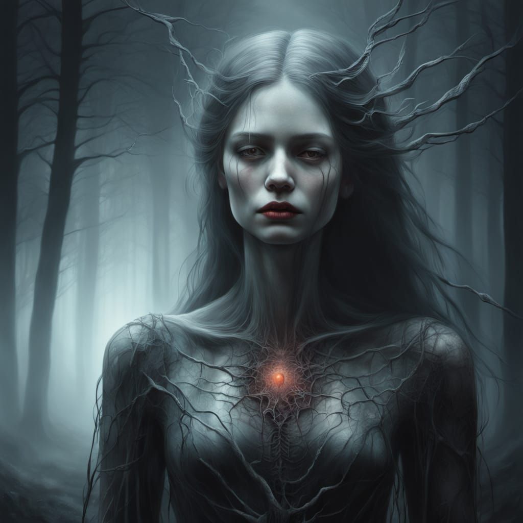 Ethereal Woman Enveloped by Ghostly Mists in Soft Focus Oil ...