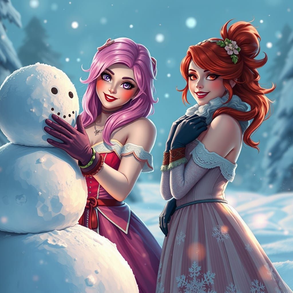 Friends Build Snowman in Alcohol Ink Style