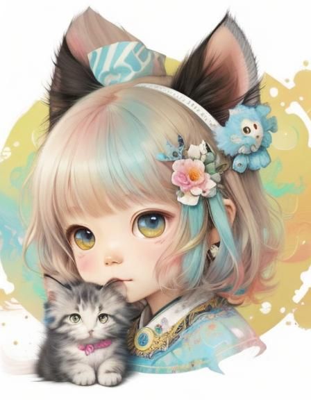 Cute Kitten with Reflective Eyes, Digital Art