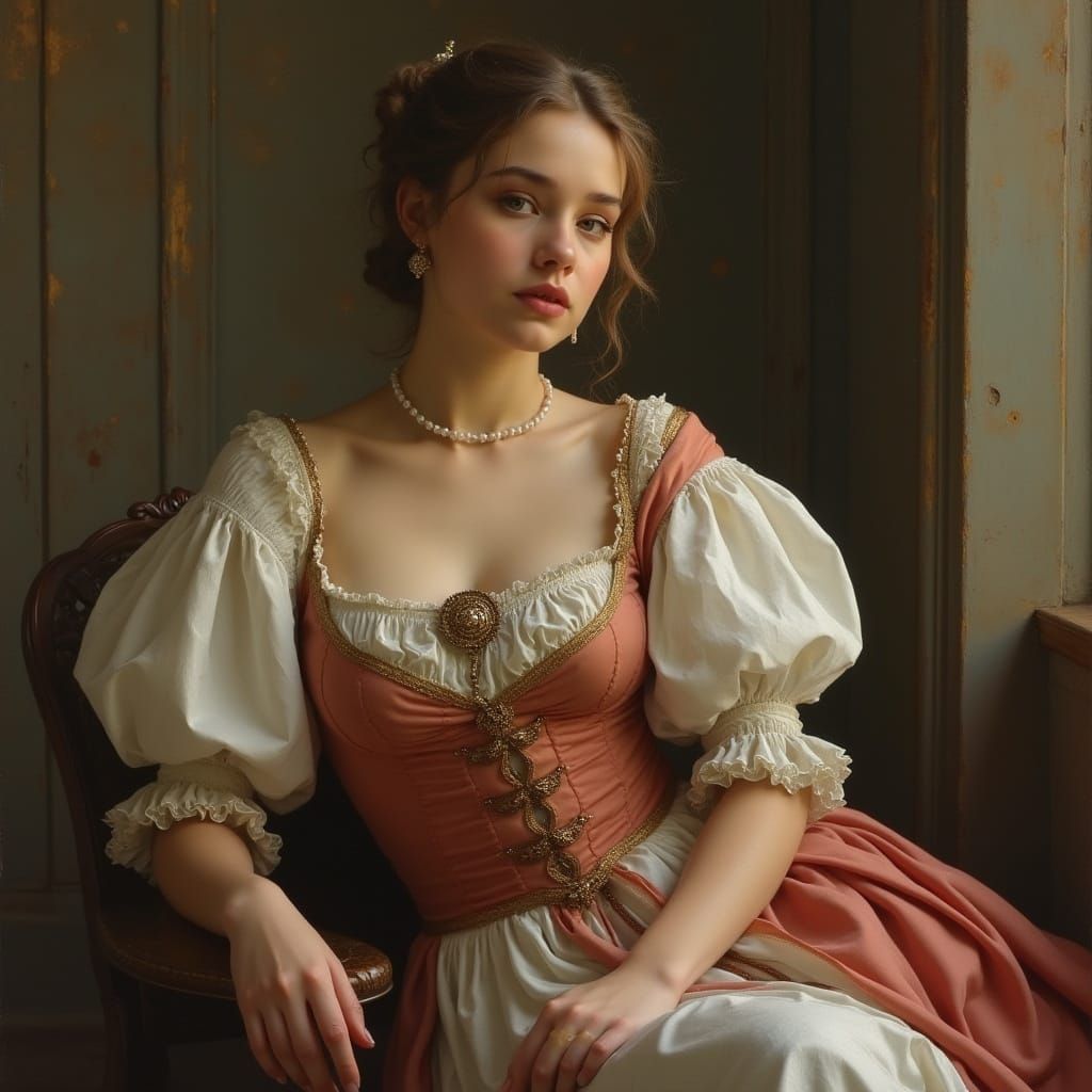 Renaissance Woman Posing in Serene Environment