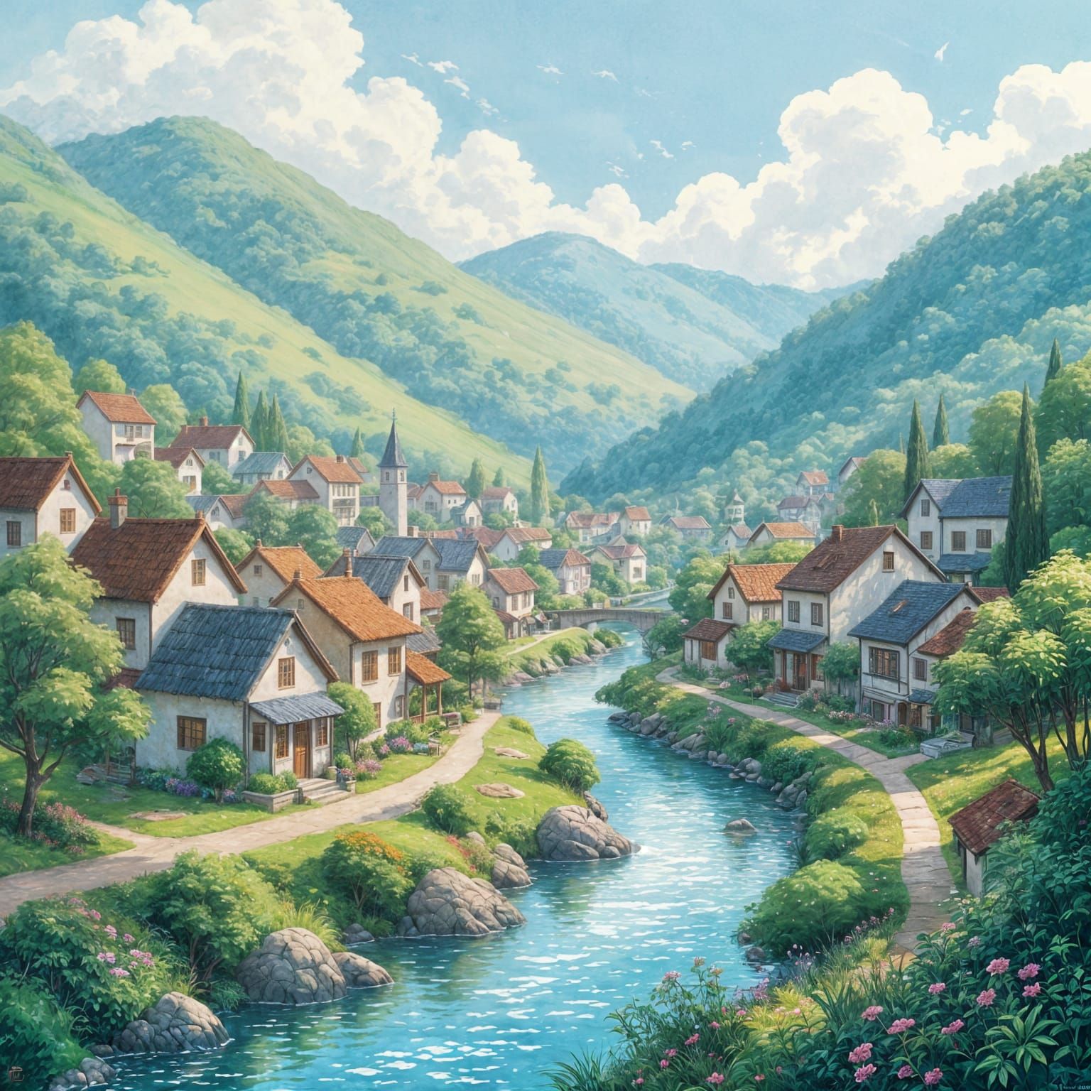 Enchanting Village Valley in Ethereal Light