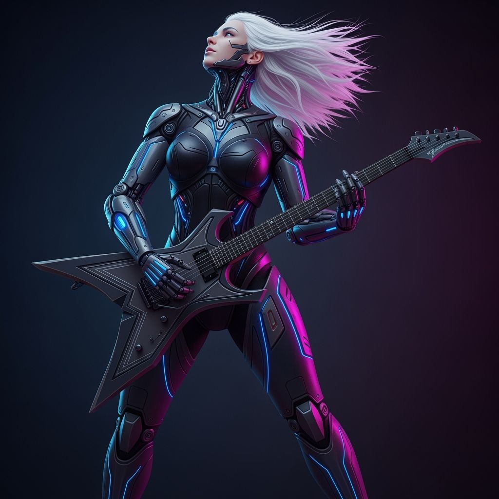 Futuristic Android Musician with Cybernetic Guitar