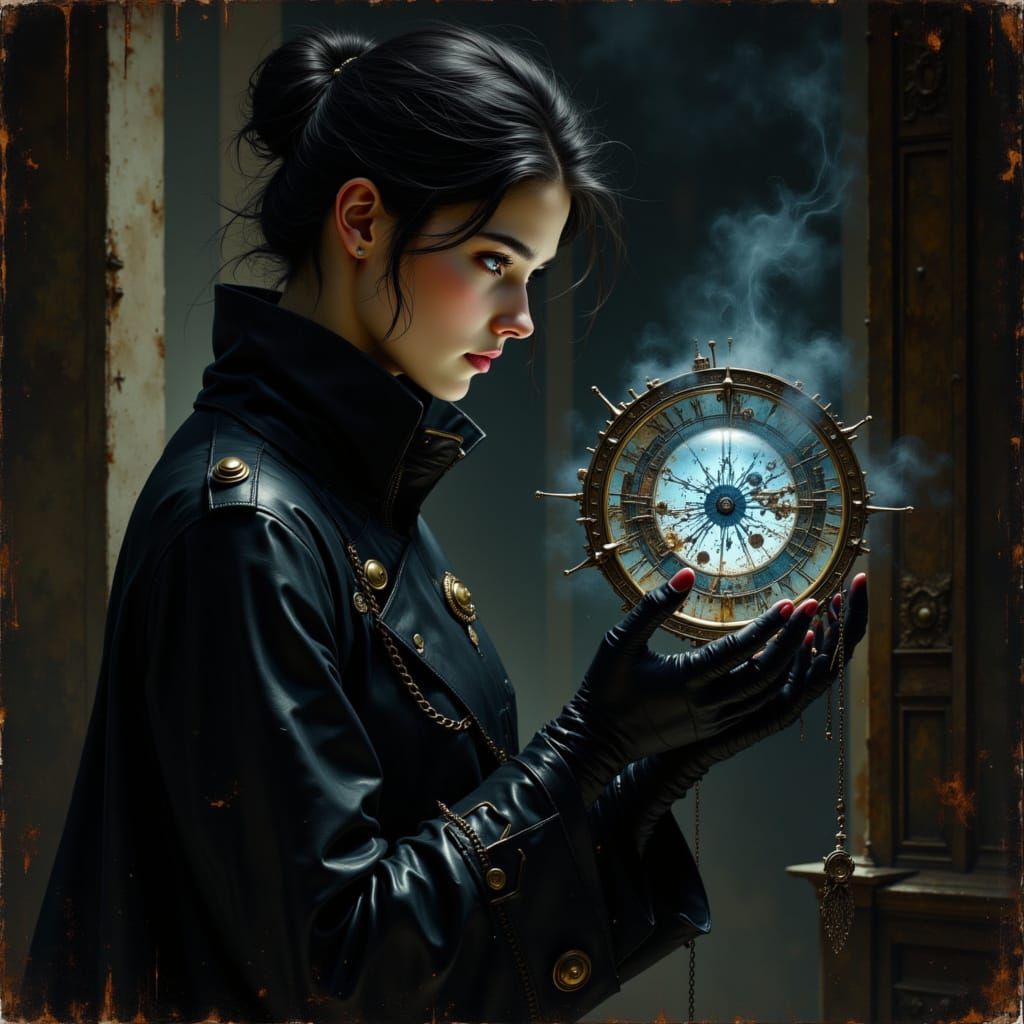 Chronomancer with Clockwork Orb in Chiaroscuro Style