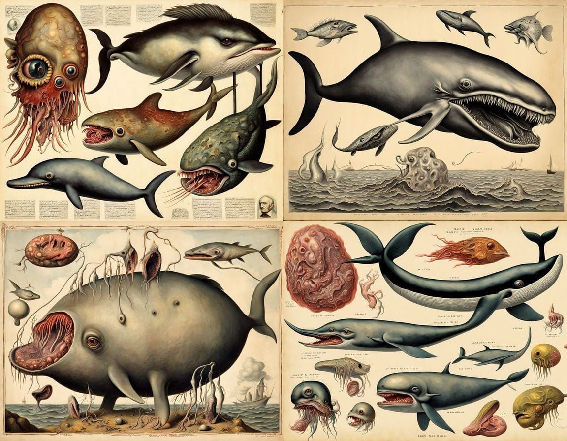 Distorted Narwhal in a Grotesque 1940s-Inspired Artistic Abo...