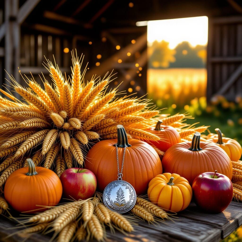 Golden Harvest Locket Amidst Autumn Bounty