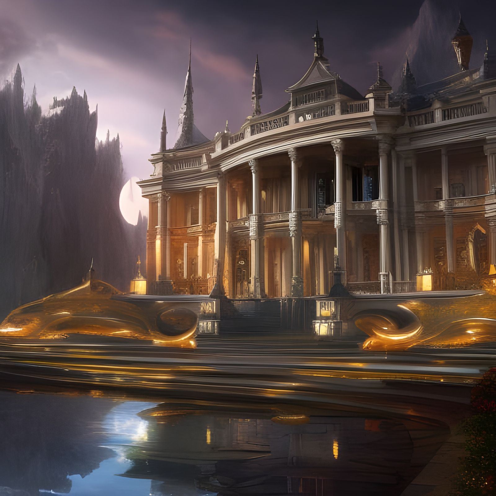 Modern Glass Mansion: Detailed Matte Painting