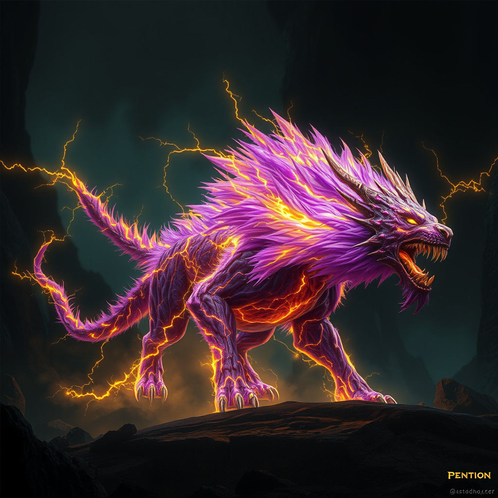 Electric Lion in Dark Fantasy Style