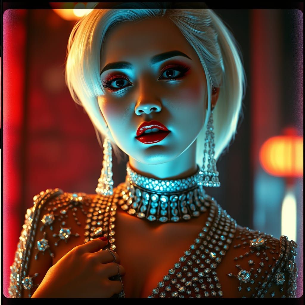 Elegant Chinese Pop Singer in Diamond-Encrusted Glamour