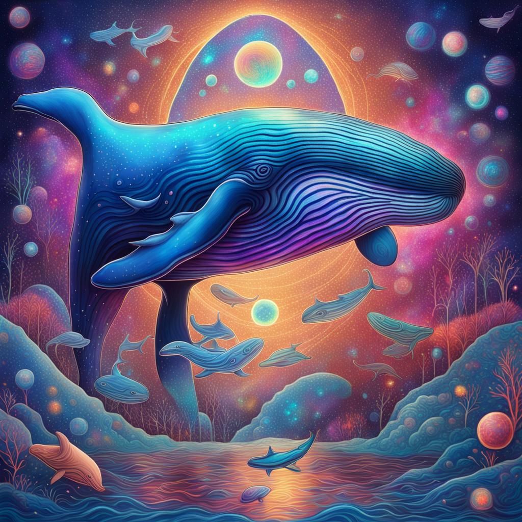 Cosmic Whale: Holographic Astral Illustration