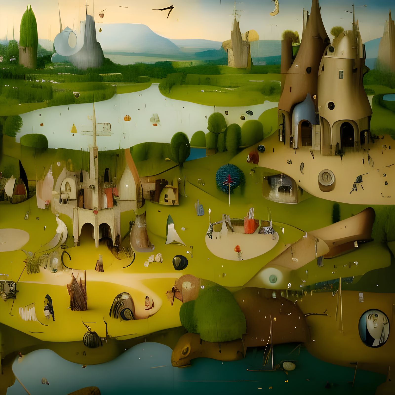 Lush Garden in Hieronymus Bosch Style