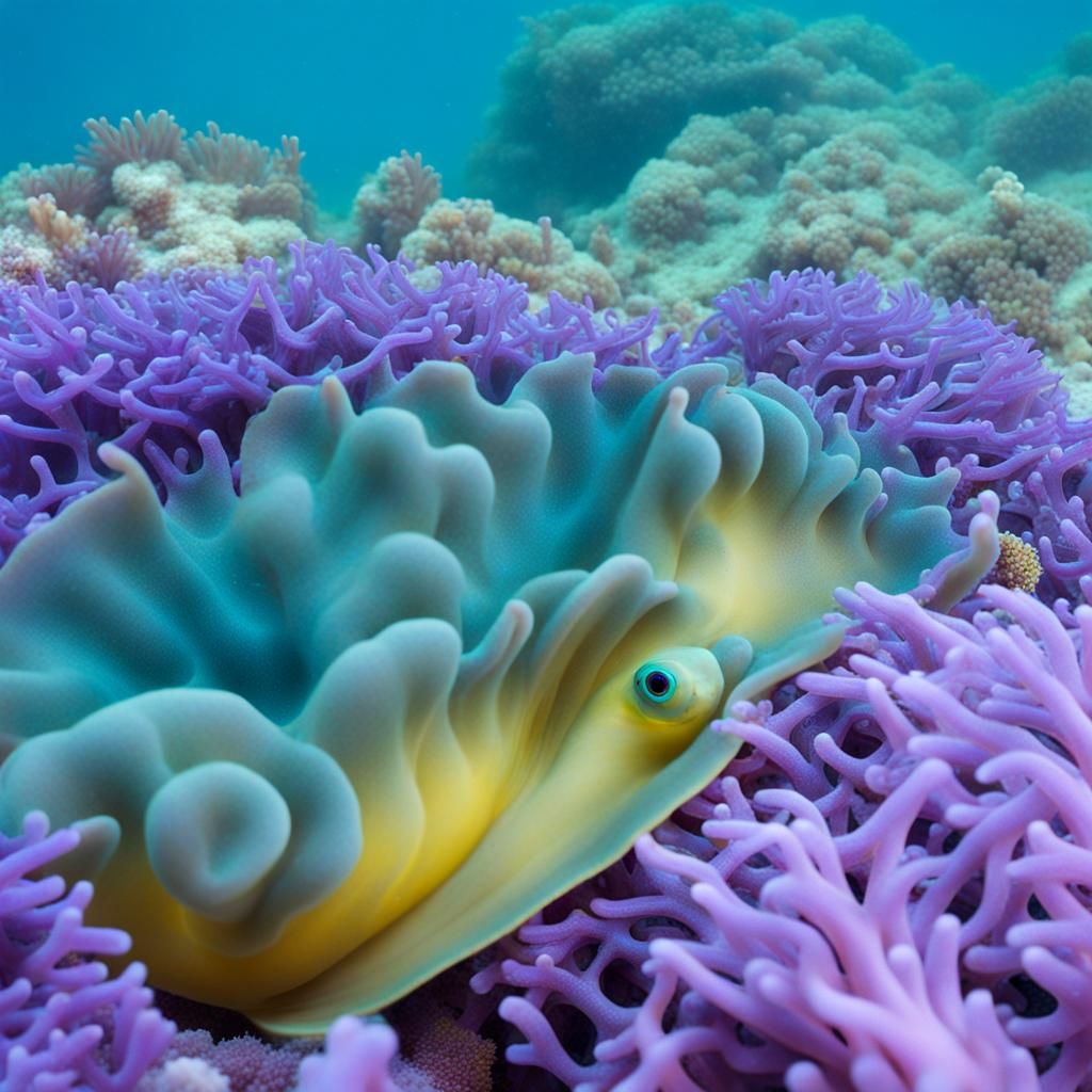 Colorful Sea Slug on Purple Coral