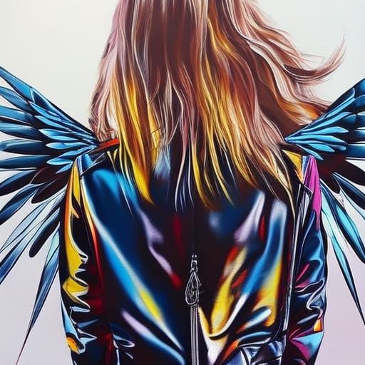 Winged Blonde in Graffiti Street Art Style