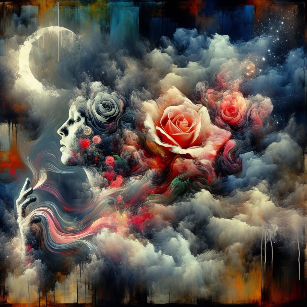 Ghostly Roses Dissolving in Graffiti Art Style