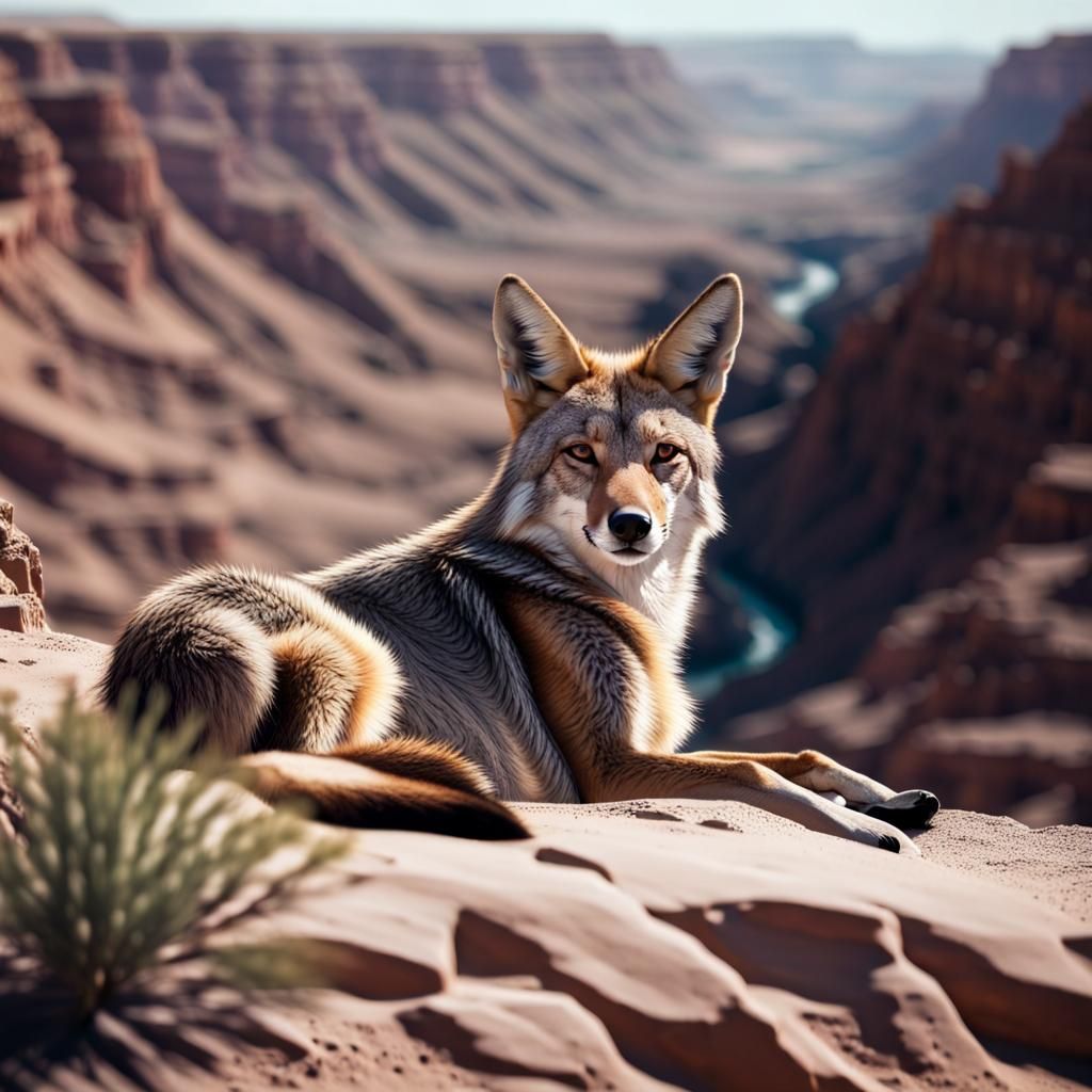 Coyote in Desert Canyon: Hyperrealistic Image