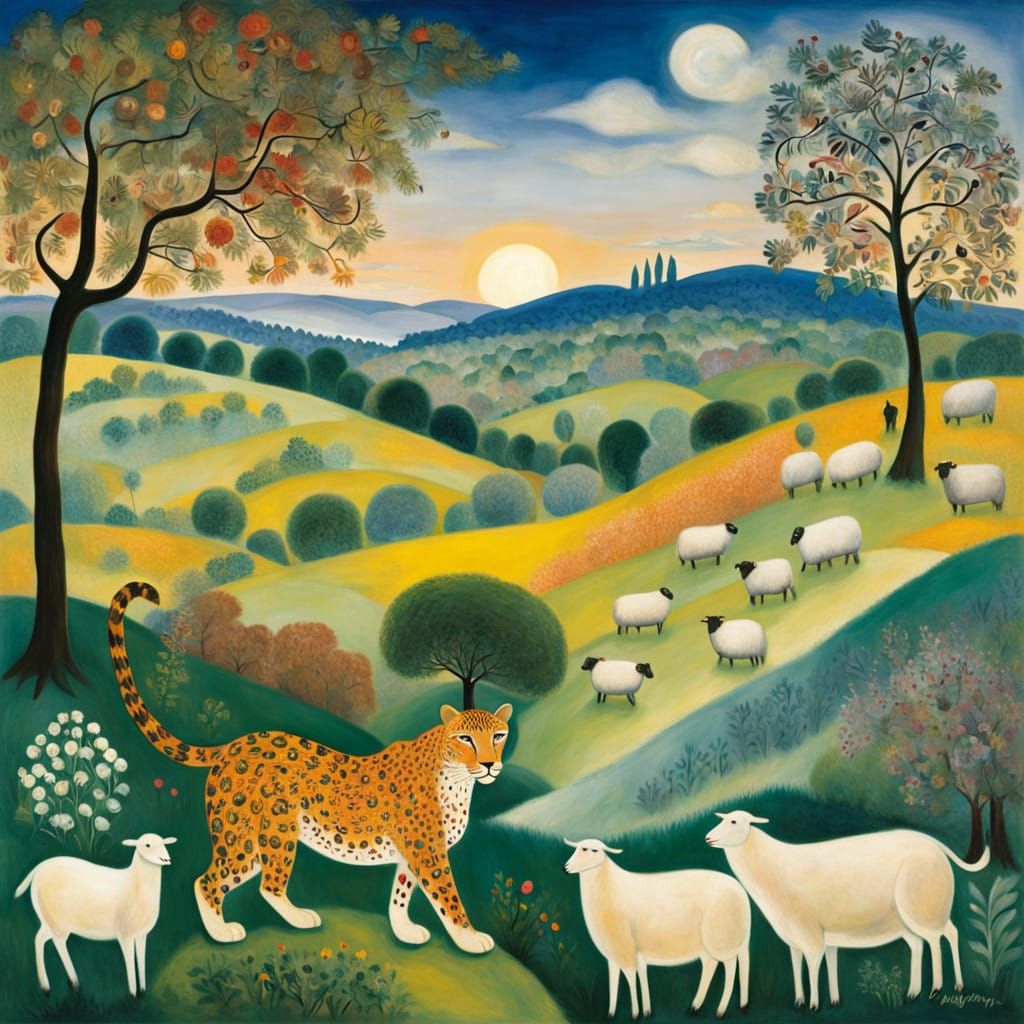 Leopard Shepherd in Whimsical Folk-Art Style