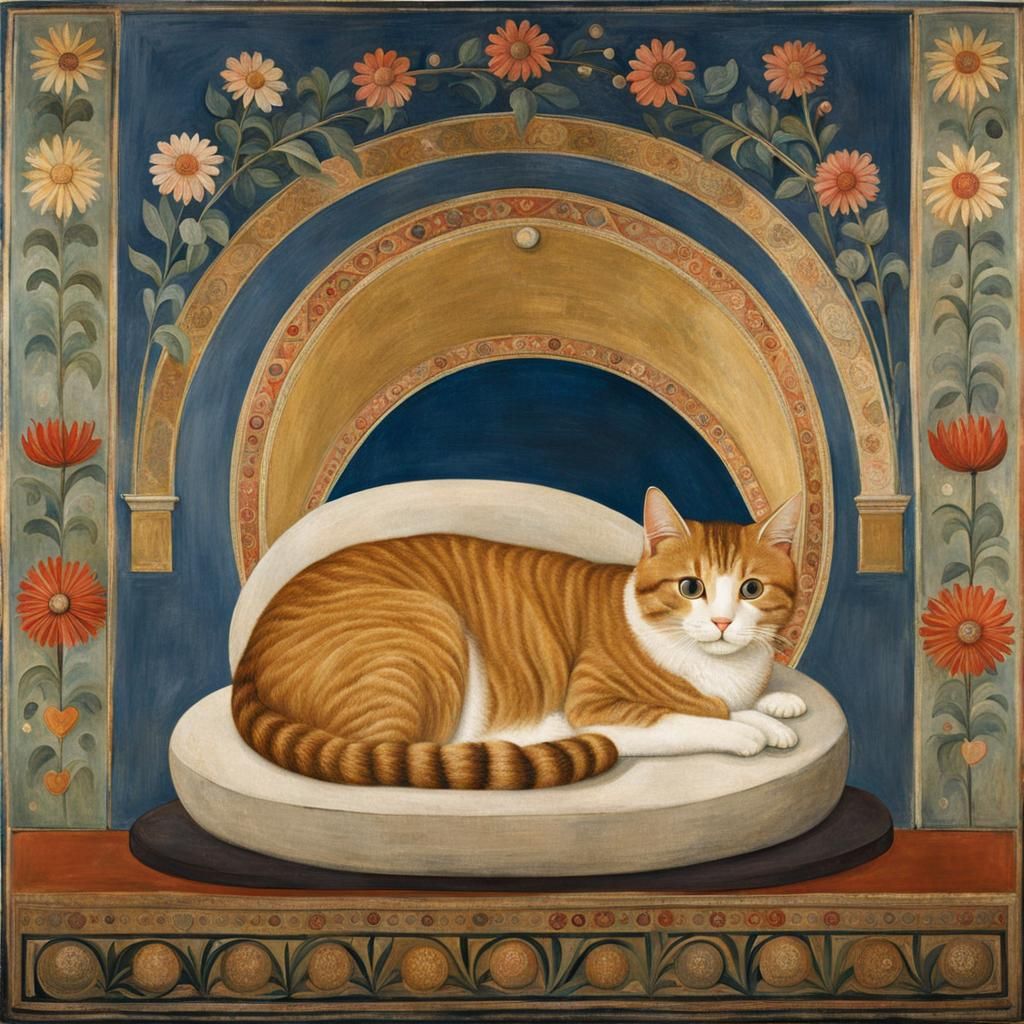 Cute Cat Fresco-Secco in Giotto's Naturalistic Style