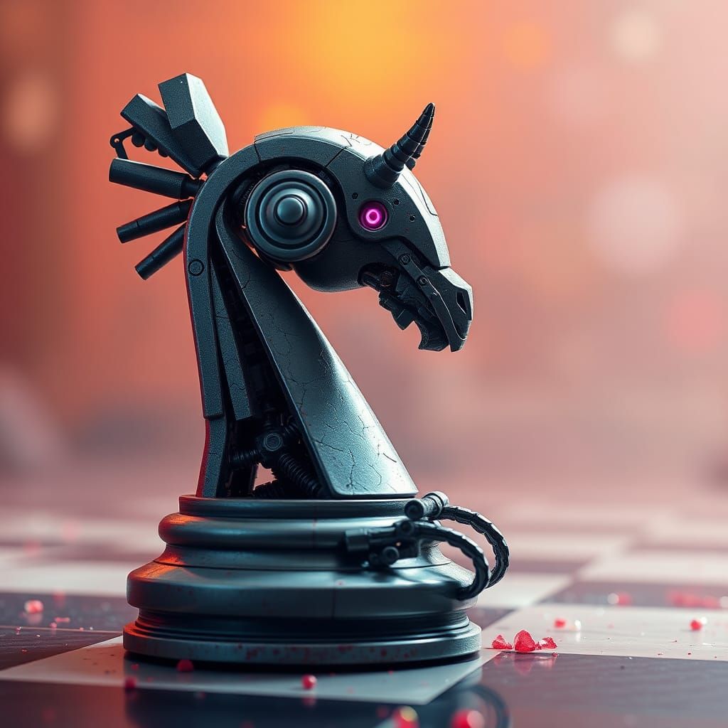 Robot Chess Pawn in Detailed Matte Painting
