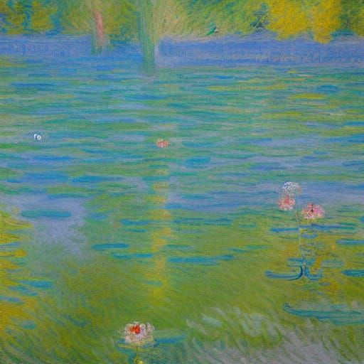 Tranquil Pond at Twilight in Impressionist Style