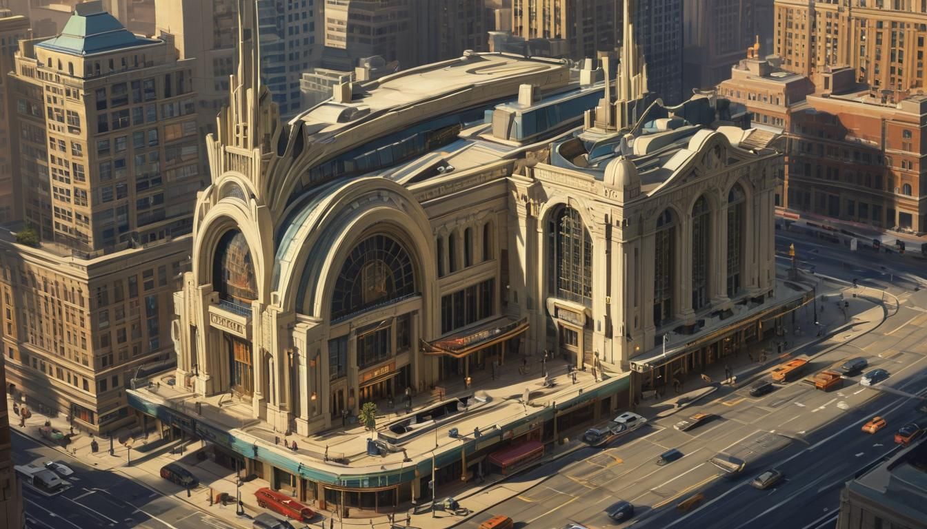 Art Deco Opera House in City Sky