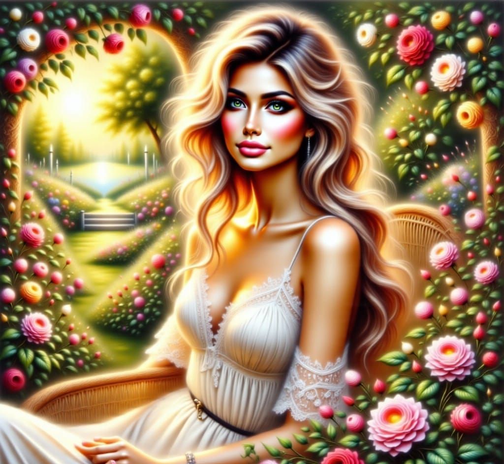 Blonde Woman in Wicker Chair: Impressionist Oil Painting