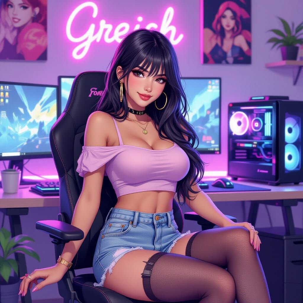 Playful Gamer Girl in a Vibrant Digital Art Style