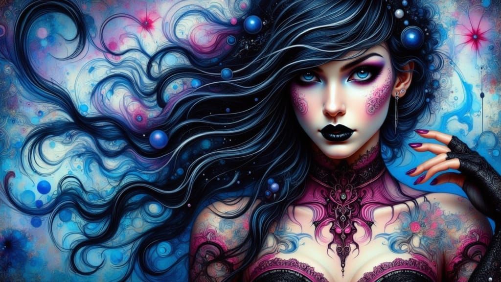 Futuristic Woman in Blue Light with Hot Pink Lace