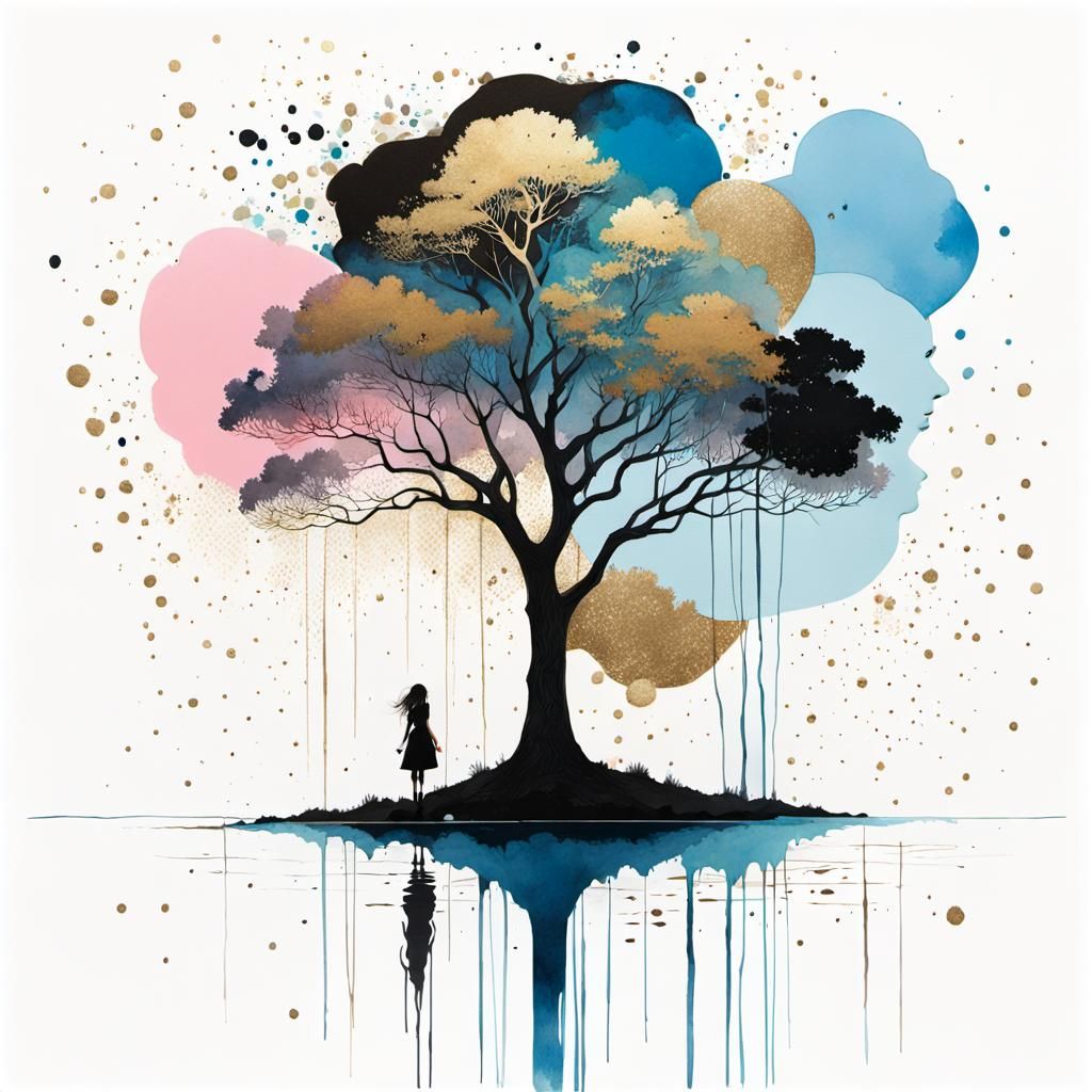 Tree by Water: Modern Ink Painting