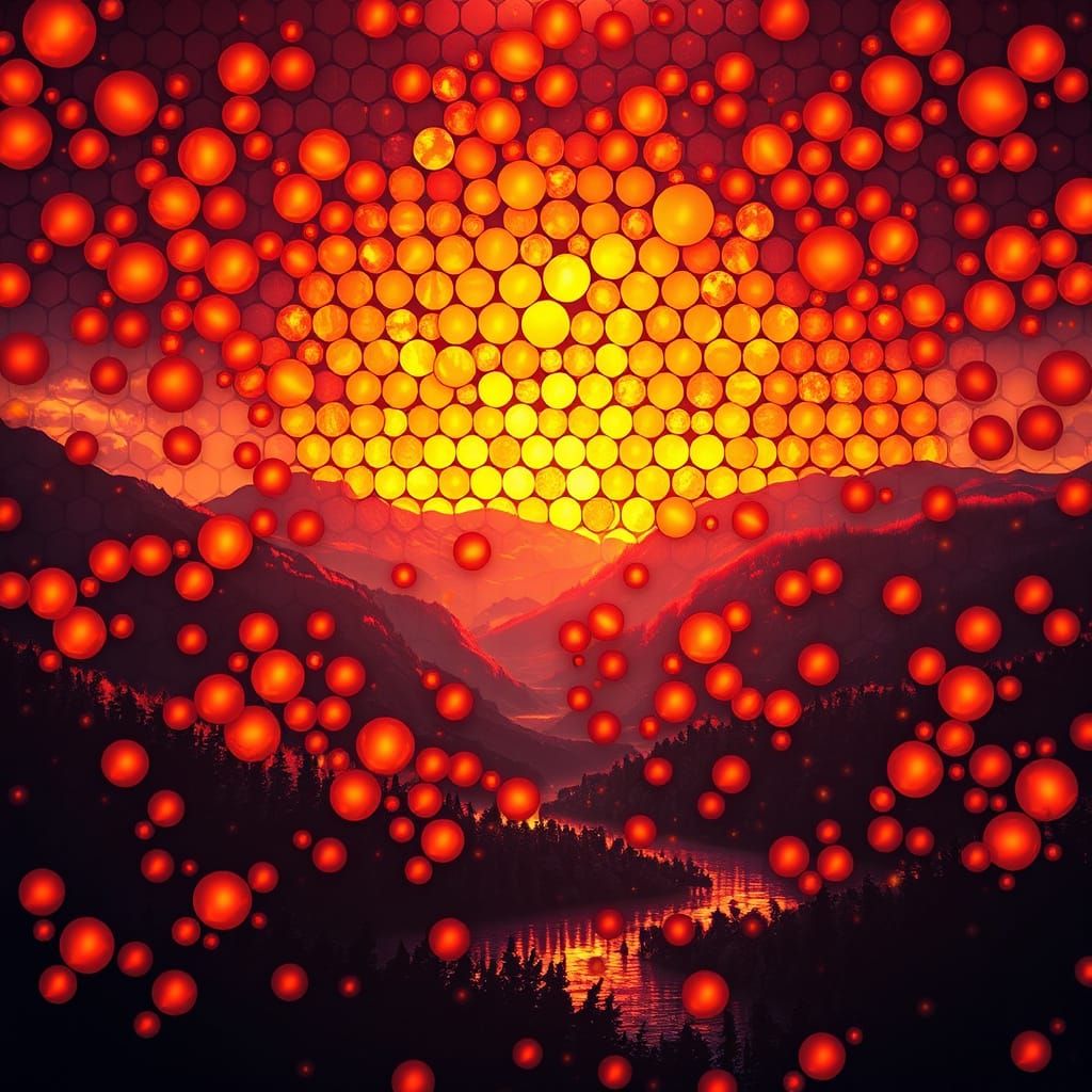 Fiery Mosaic Landscape in Warm Tones