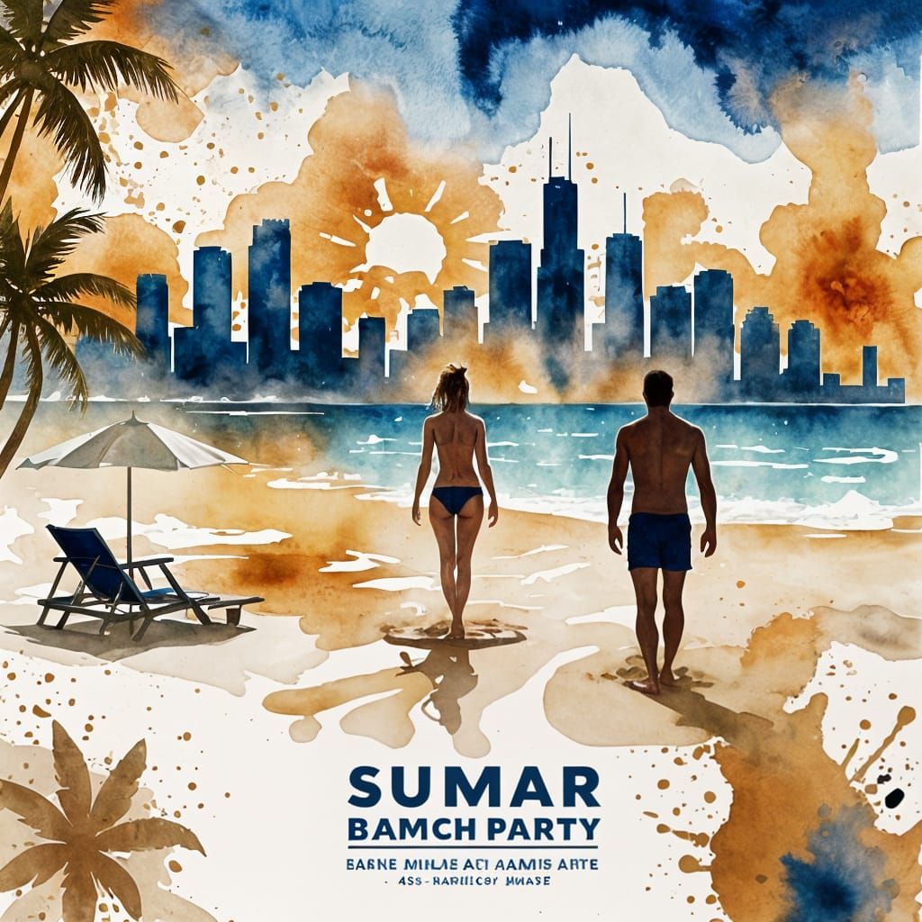 Miami Beach Party: Abstract Watercolor Poster