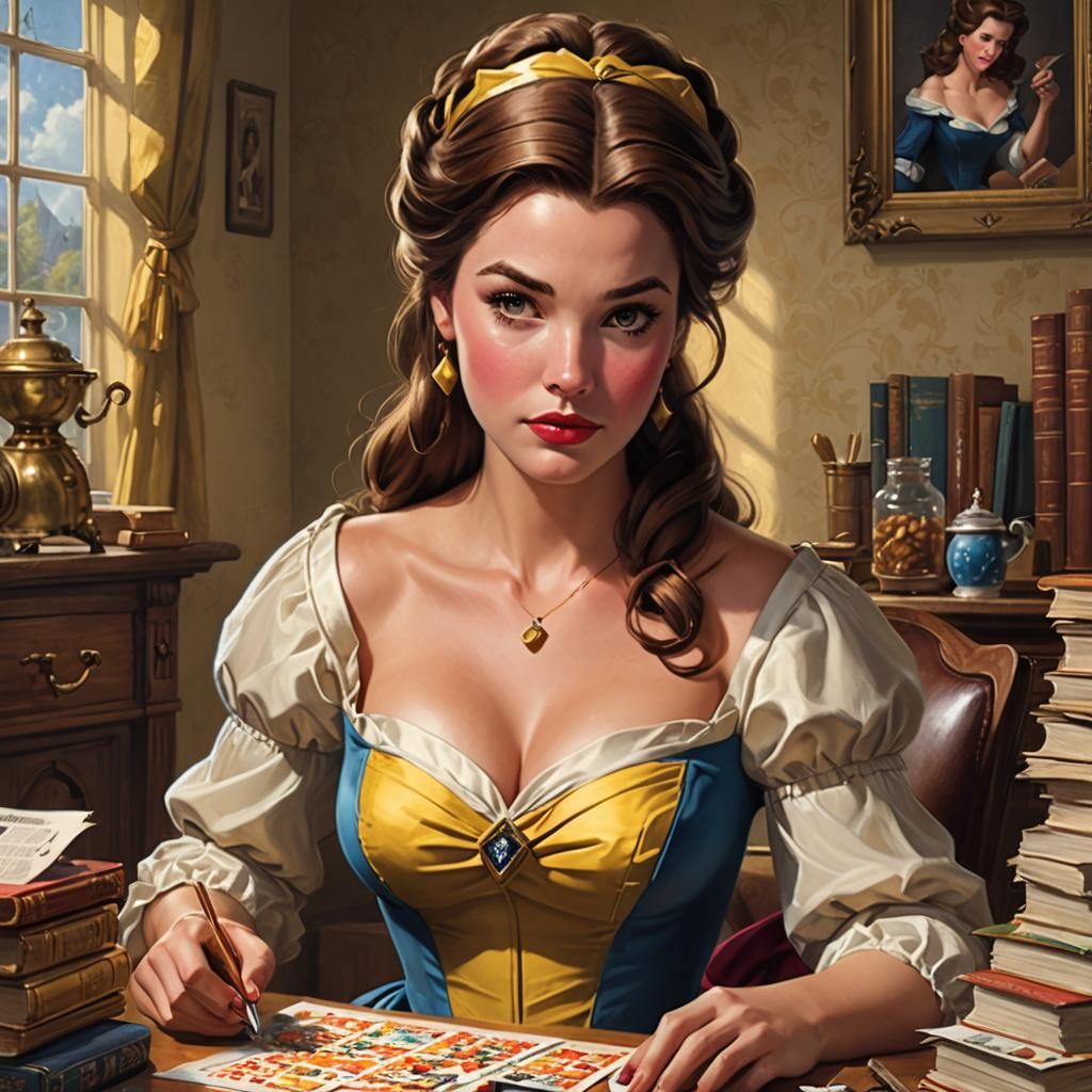 Princess Belle Collecting Taxes: Hyperrealistic Pin-Up Portr...