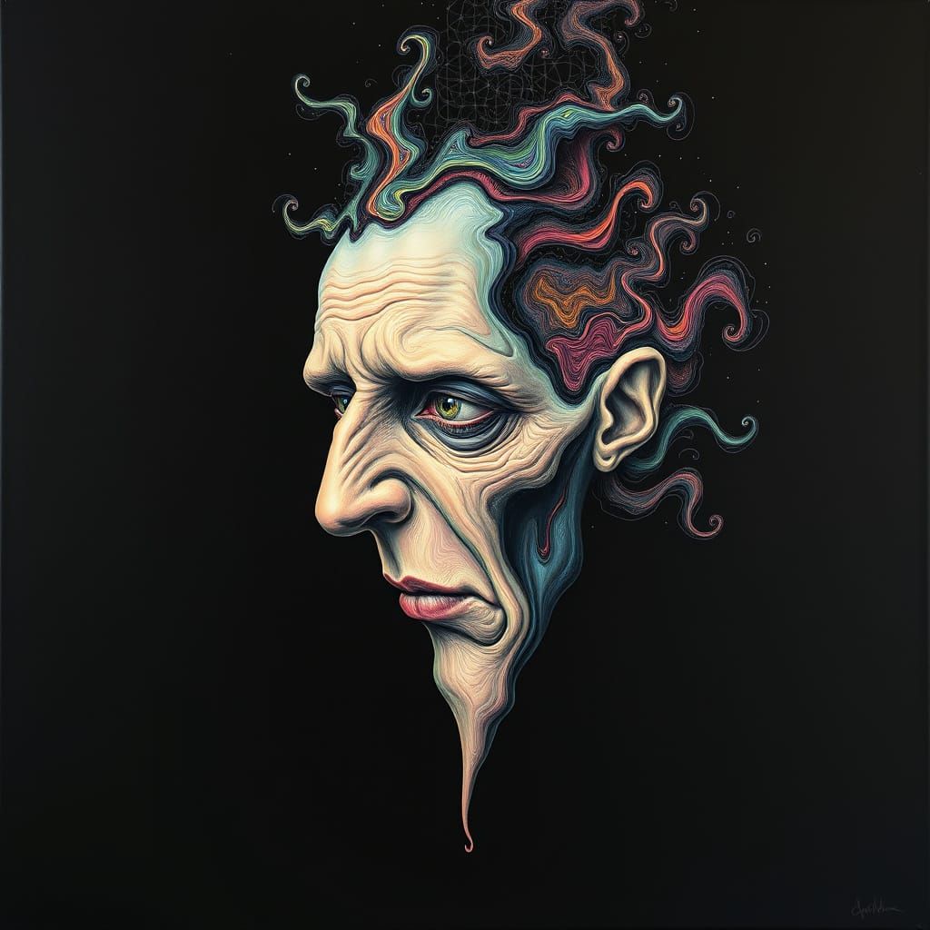 Fragmented Face in Void, Abstract Fractal Art