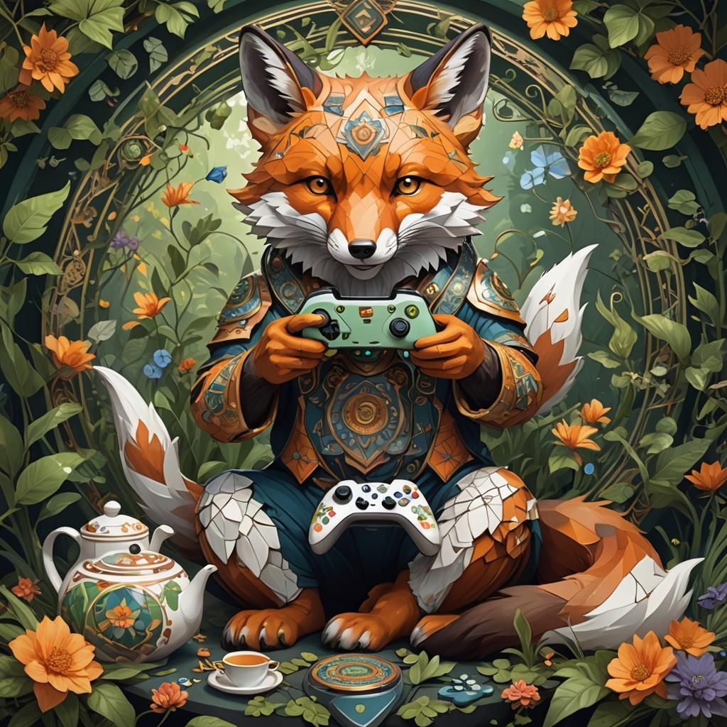 Gaming Fox Mandala: Hyperdetailed Artstation Portrait