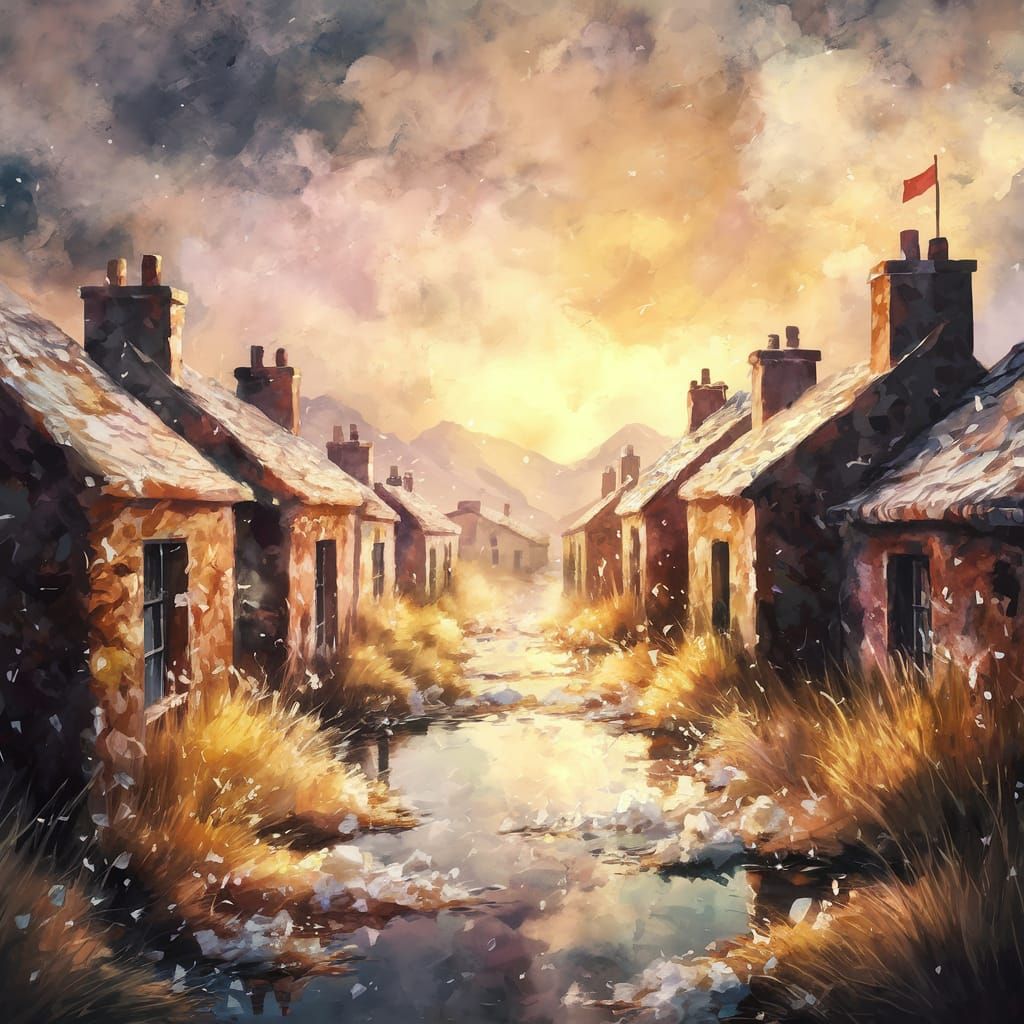 Ethereal Celtic Village in Warm Golden Light