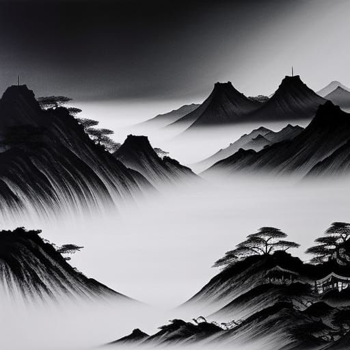 Monochrome Chinese Ink Wash Painting