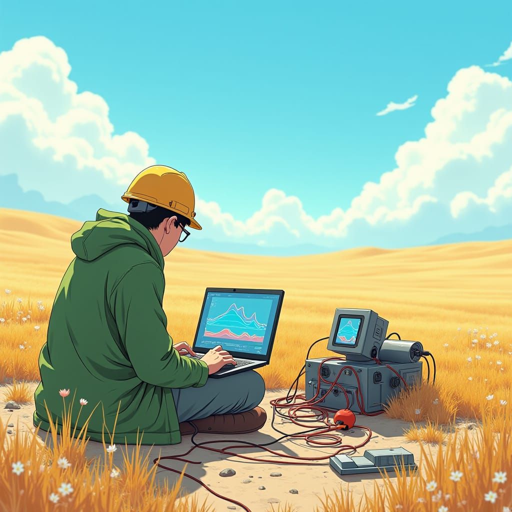 Geologist Analyzing Seismic Data in Anime Style