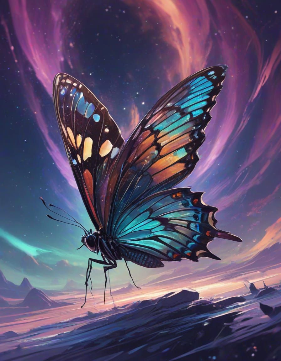 Cosmic Butterfly in Futuristic Vortex