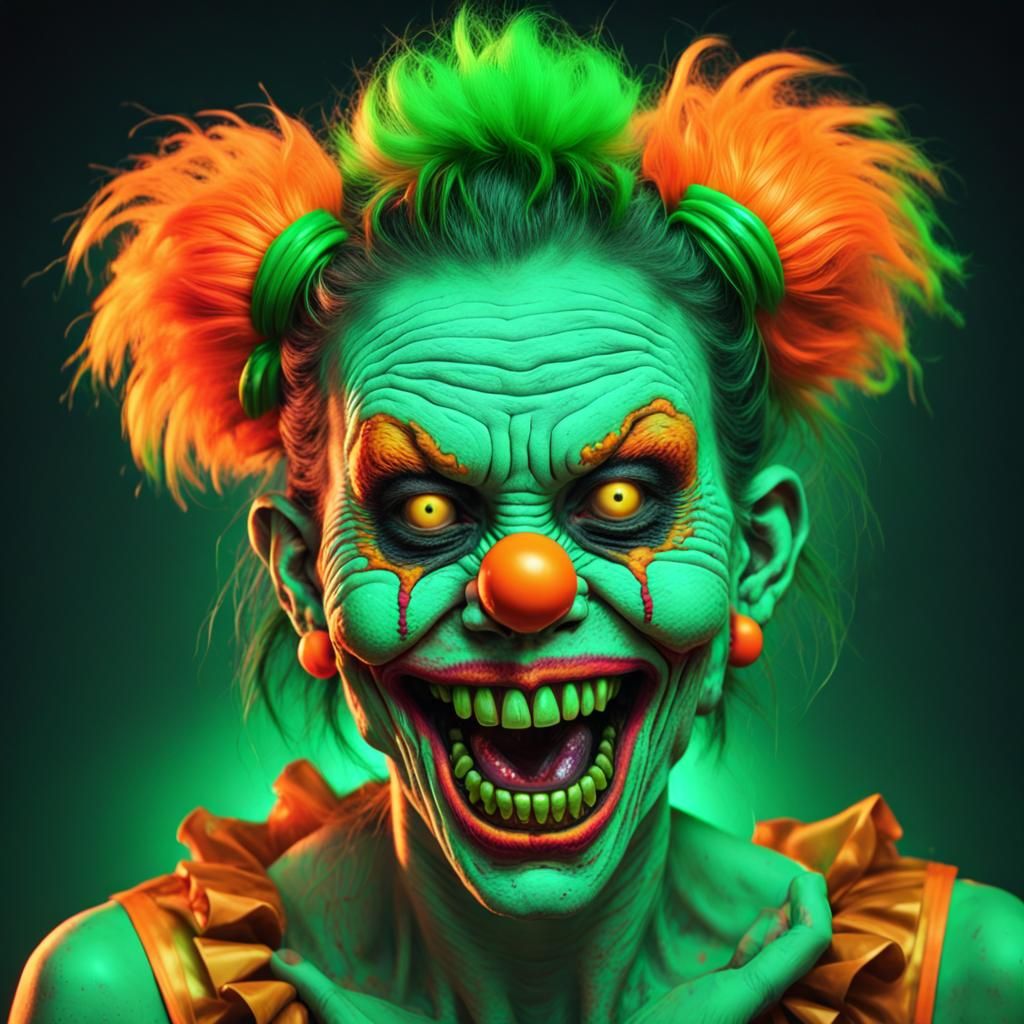 Fluorescent Zombie Monkey Clown in Synthwave Style