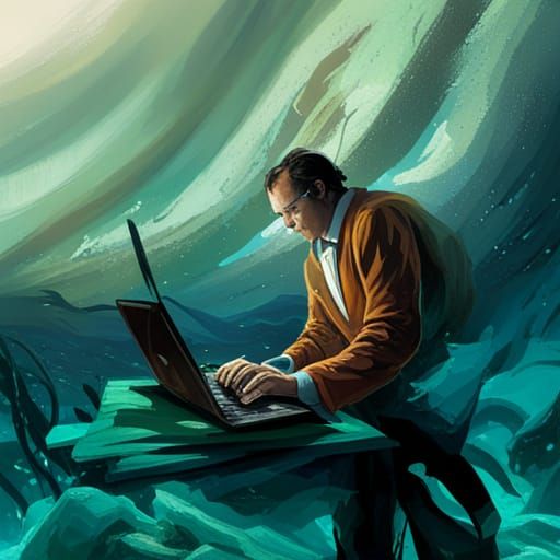 Underwater Computer Operation: A Surreal Scene