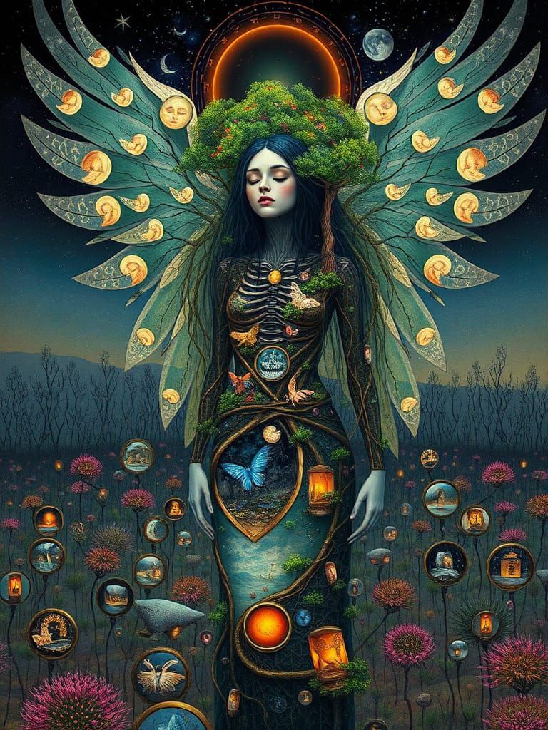 Surreal Angel of Death Bio-Art Collage in Vibrant Colors